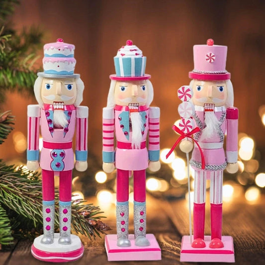 14 Inch Wooden Nutcracker Ornaments Christmas Decorations Pink Glitter Soldier Doll Figurine Puppet Toy Home Decor B03E